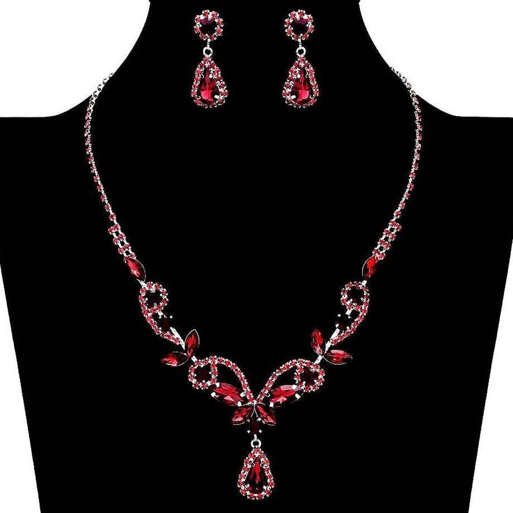 Diacly Floral Rhinestone Necklace Set Women OS Silver AB Bridal Prom Glam NEW - Picture 5 of 10
